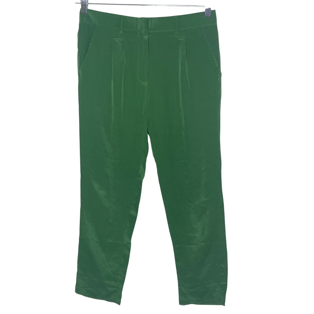 Jenni Kayne Emerald Green 100% Silk Pleated Tapered Trousers Pants Womens 2